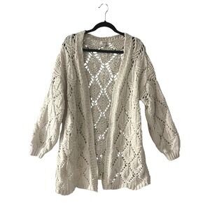 UMGEE Womens Chunky Knit Cream Cardigan Sweater‎ Boho Lagan Look Diamonds Sz M